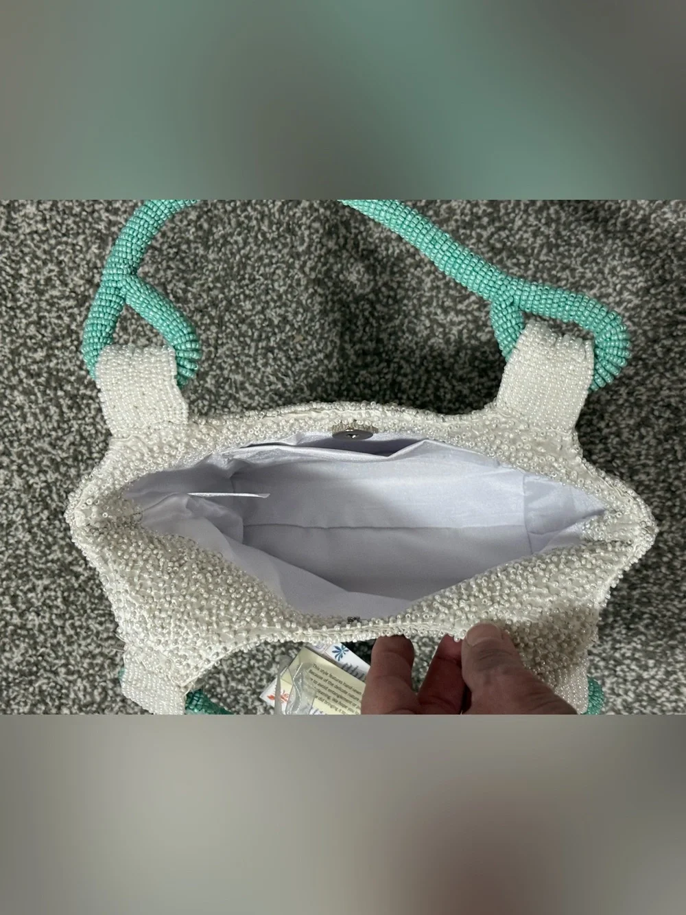 Beaded Sea Turtle Mini Bag in White and Aqua